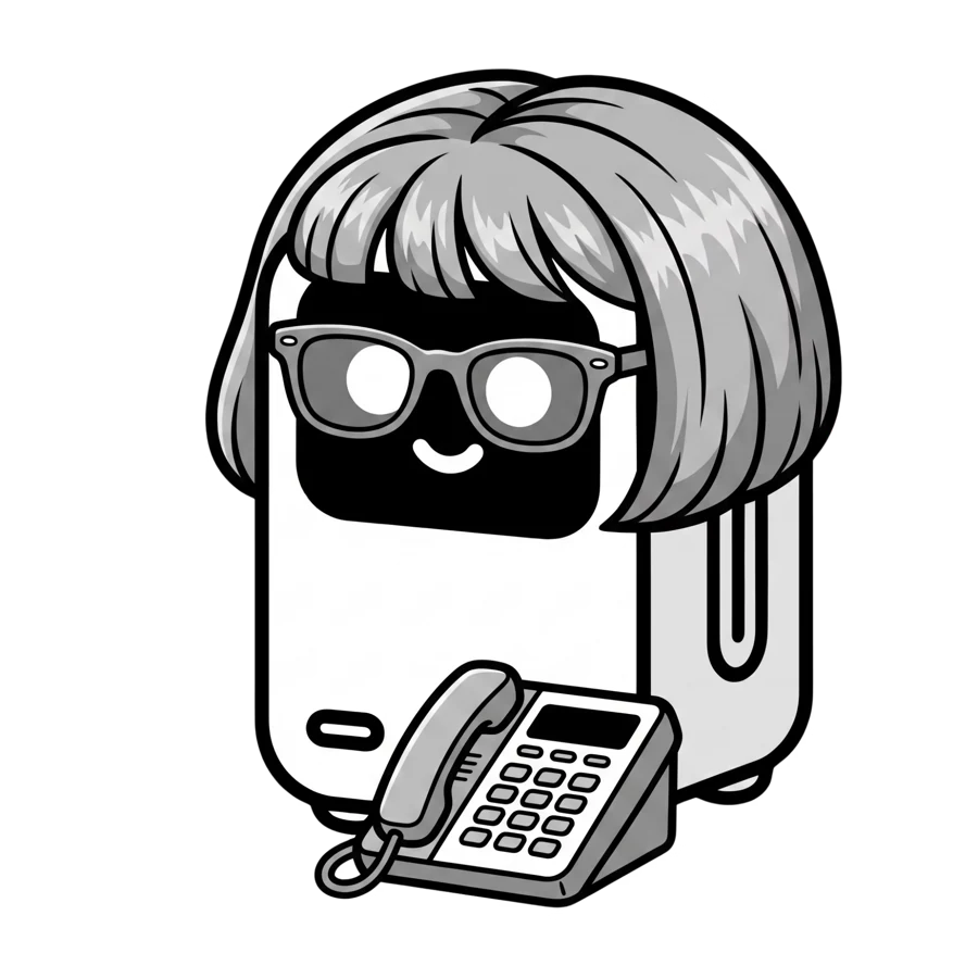 Rebecca, the personal assistant robot, with a desk phone