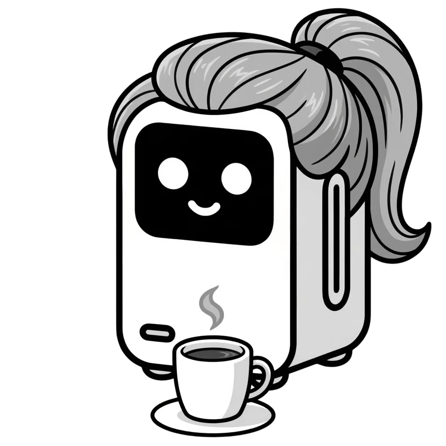Sophie, the revenue expansion robot, holding a coffee